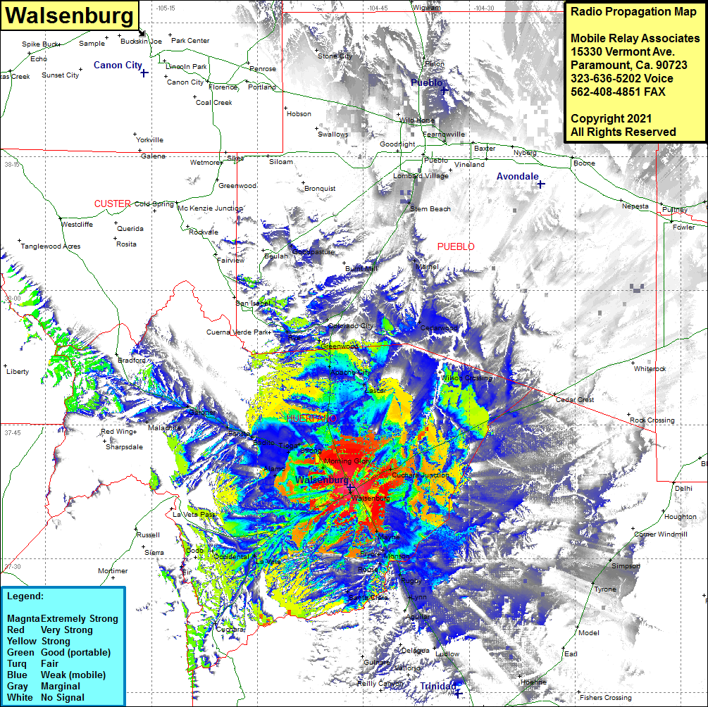 heat map radio coverage Walsenburg